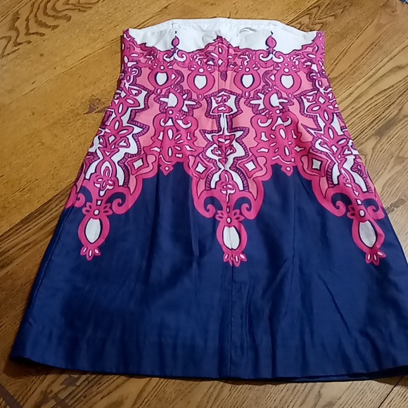 LILLY PULITZER Womens Dress 2 SHORT NAVY BLUE Pink Preowned Strapless Floral - Picture 4 of 10